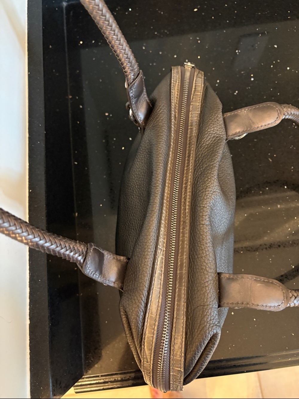 *Brighton Pebbled Leather Double Handles Satchel Handbag Metallic Bronze Hobo - Picture 8 of 17